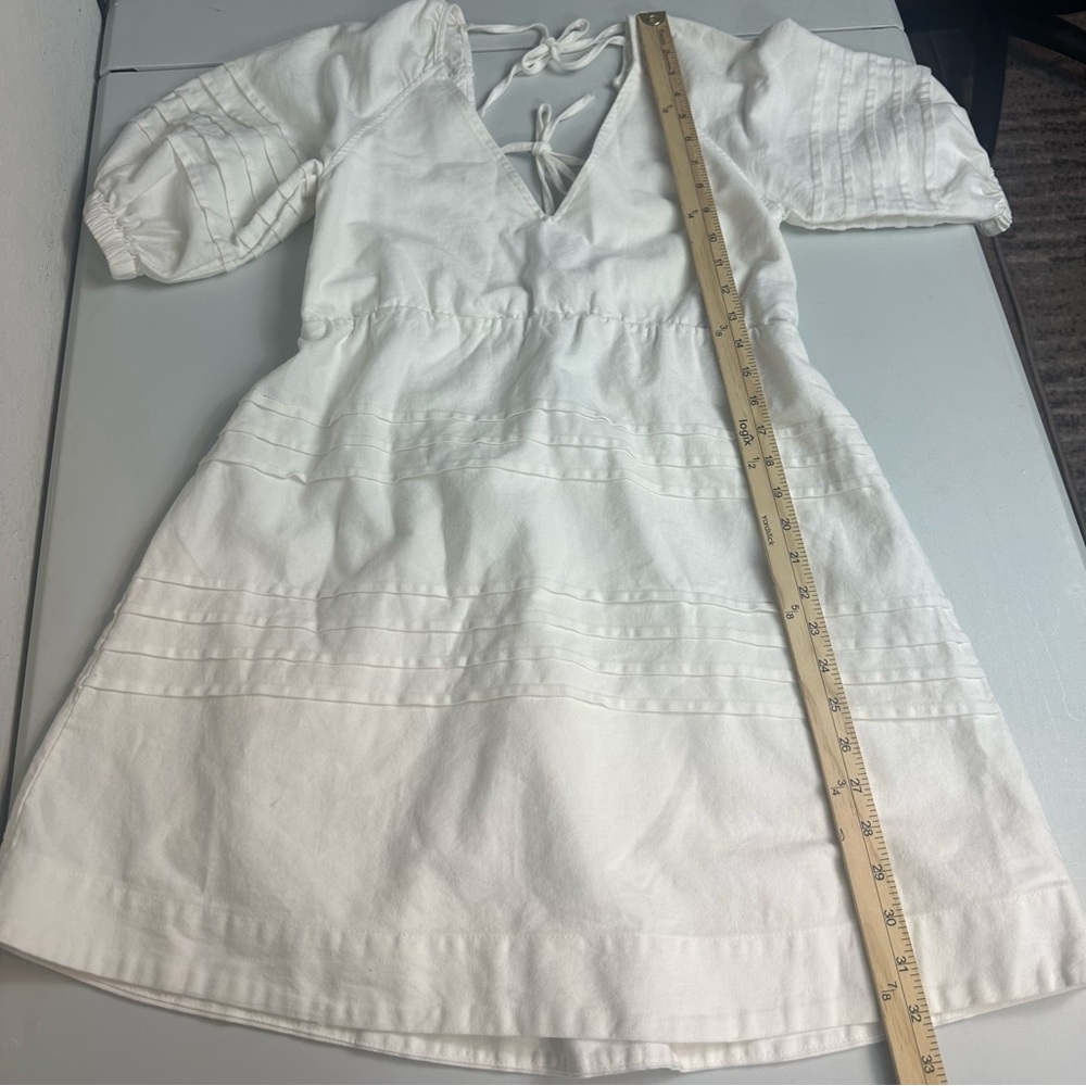 7 for all Mankind Puff Sleeve Denim Babydoll Off White Dress Size Small NWT - Picture 7 of 11